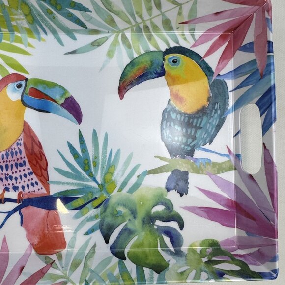 Tropical Toucan Print BPA-Free Plastic Serving Tray With Handles 18.5"x13.5" - Picture 3 of 8